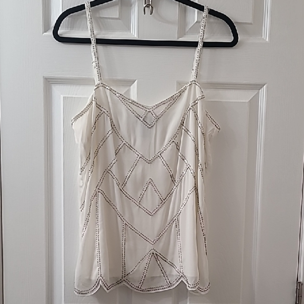 White House Black Market Elegant White Beaded Women's Tank Top